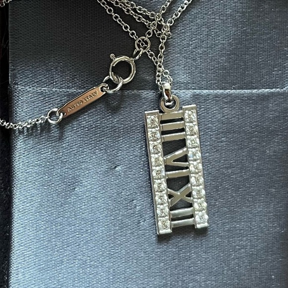 Tiffany & Co. Necklace Diamond 18K White Gold Atlas Pendant W/Tiffany Box & Bag - Picture 5 of 6